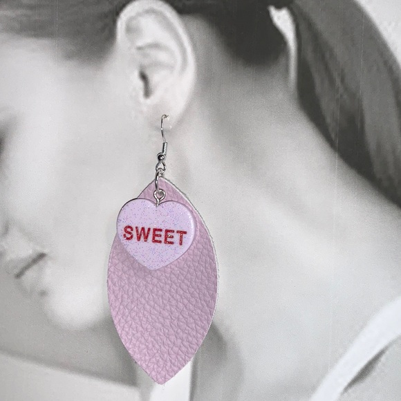 Hand Crafted SWEET Sterling Silver Fishhook Dangling Earrings with Fax Leather - Picture 1 of 12